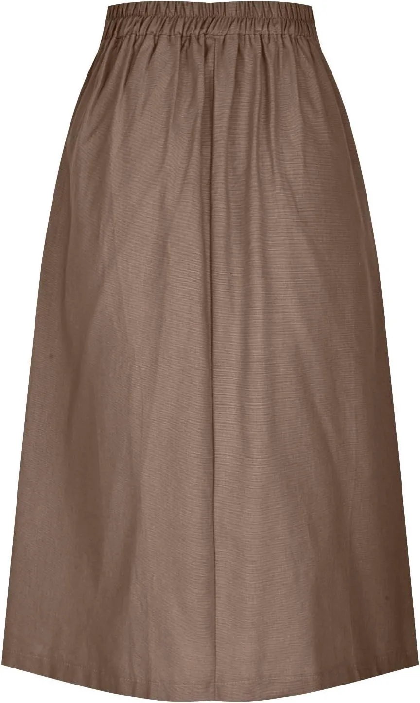 Women's Summer Cotton Linen Button Front Elastic High Waist Swing A Line Midi Skirt Casual Comfy Solid Long Skirts