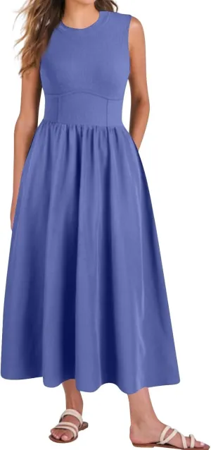 Womens Summer Dresses Casual Sundresses High Waist Midi Dresses Tank Sleeveless Wrap Dress A Line Dress with Pockets