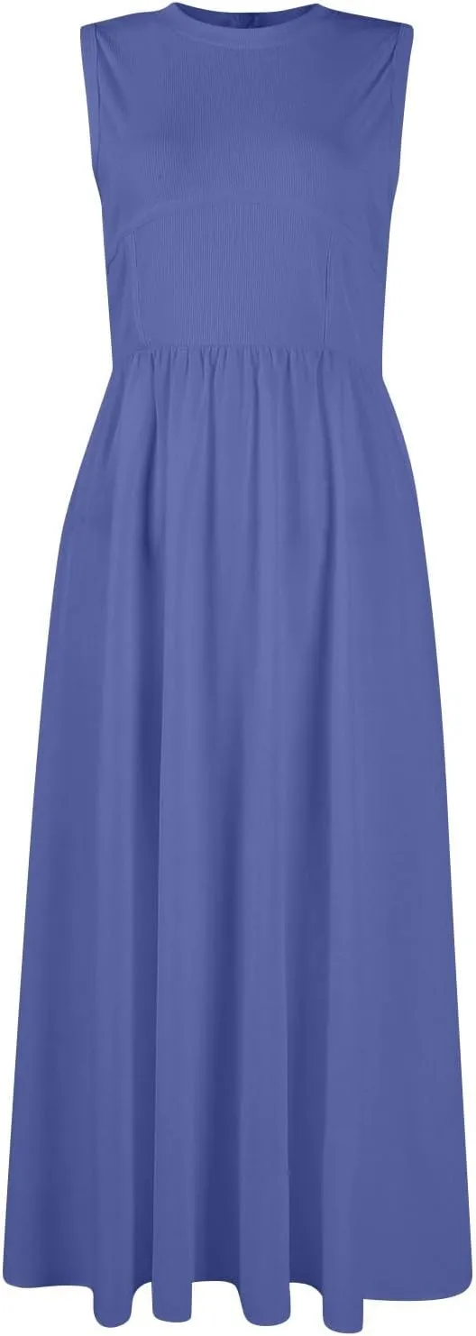 Womens Summer Dresses Casual Sundresses High Waist Midi Dresses Tank Sleeveless Wrap Dress A Line Dress with Pockets
