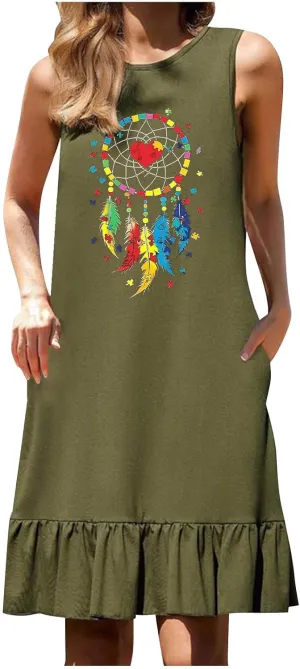 Womens Summer Dresses Floral Printed Sleeveless Shirt Dress Loose Fit Casual Dress Flowy Shift Dress
