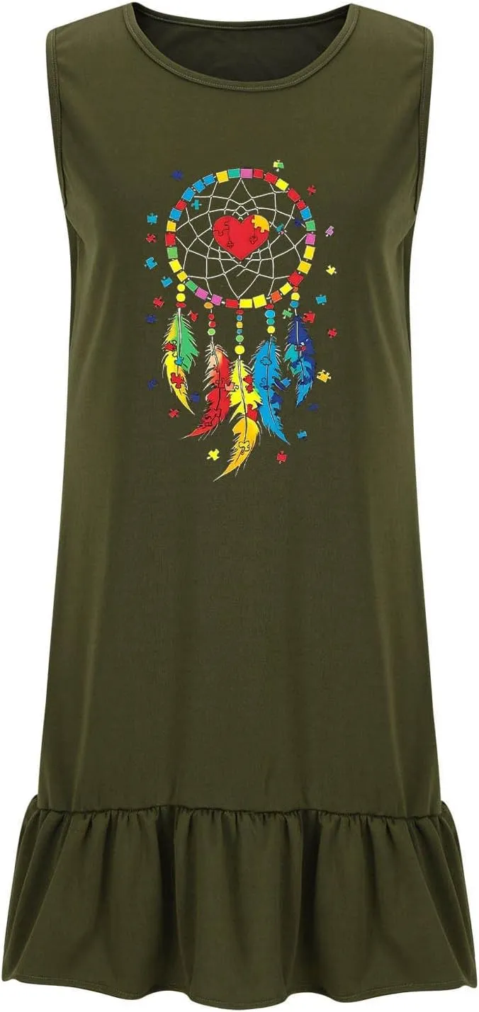 Womens Summer Dresses Floral Printed Sleeveless Shirt Dress Loose Fit Casual Dress Flowy Shift Dress