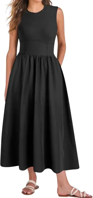 Women's Summer Dresses Sundresses Empire Waist Dresses Tank Dress Sleeveless Wrap Dress Ruched with Pockets