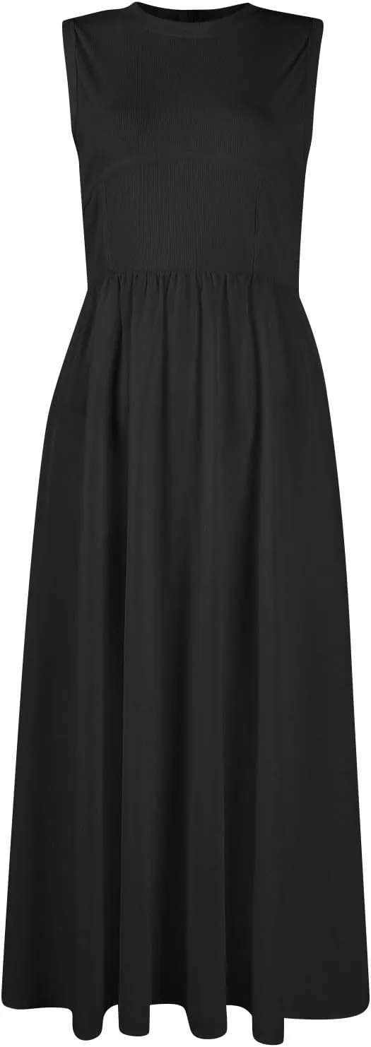 Women's Summer Dresses Sundresses Empire Waist Dresses Tank Dress Sleeveless Wrap Dress Ruched with Pockets