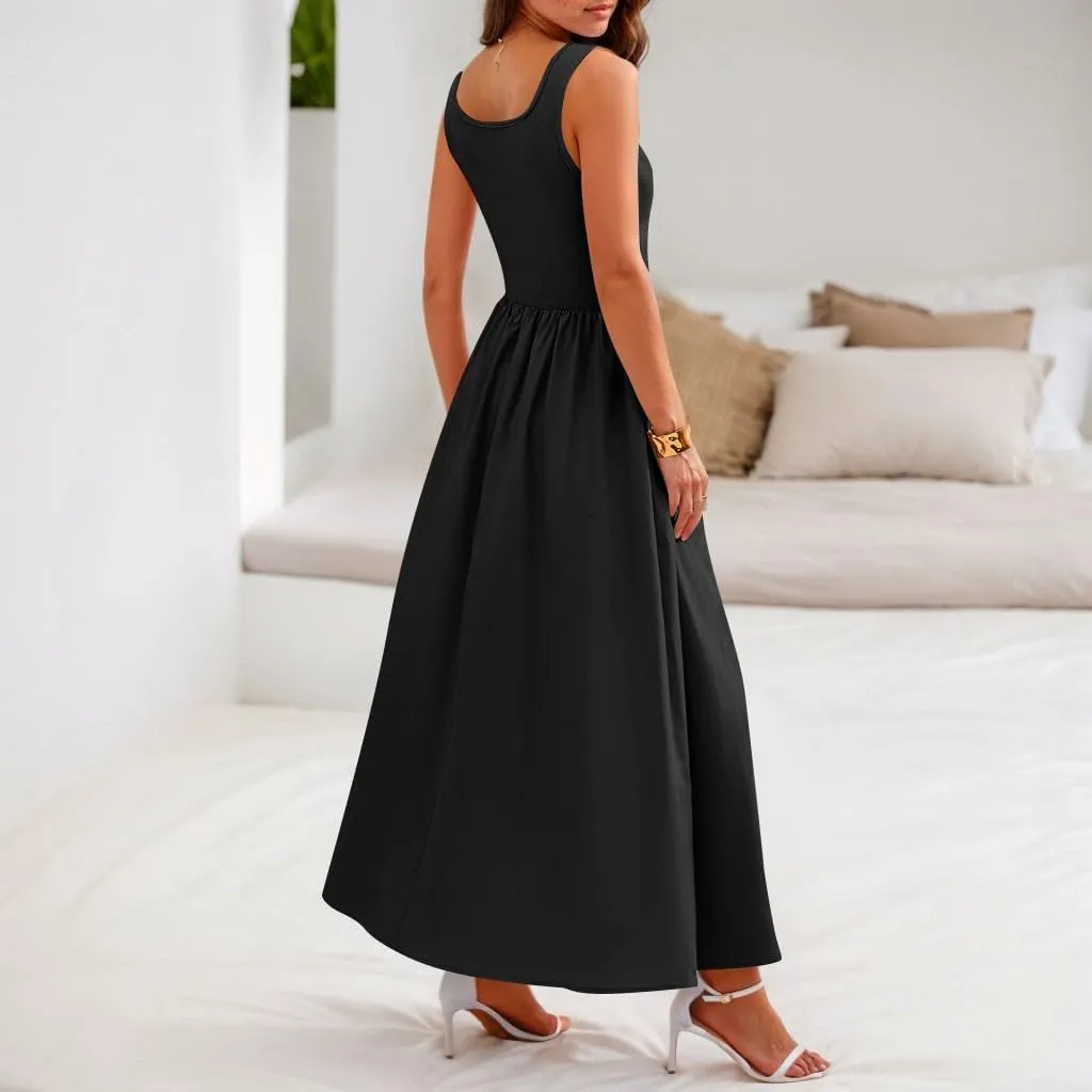 Women's Summer Dresses Sundresses Empire Waist Dresses Tank Dress Sleeveless Wrap Dress Ruched with Pockets