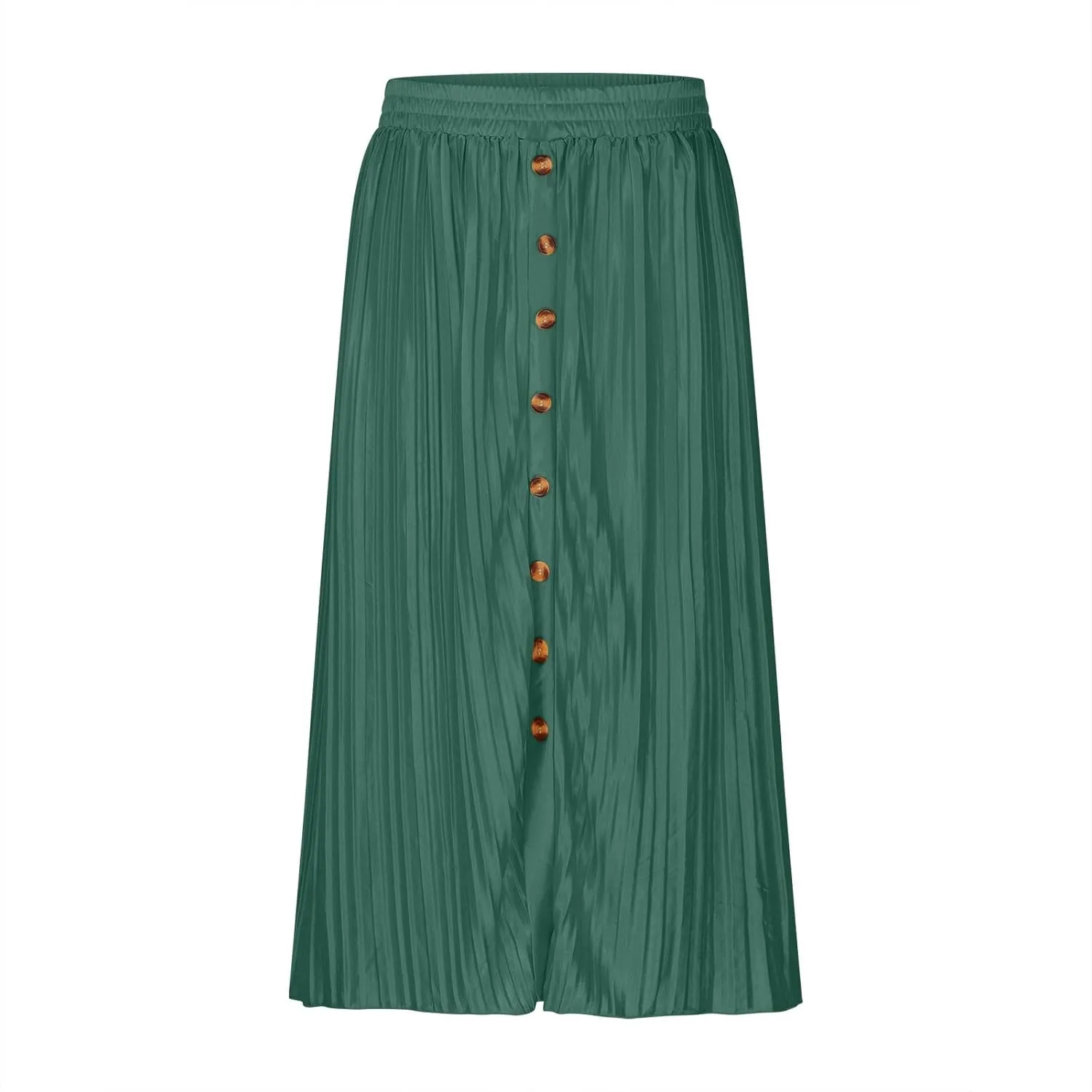 Womens Summer Midi Skirts Elastic Wasited Casual Skirts Button Front Pleated Skirt A-Line Flowy Skrits for Vacation