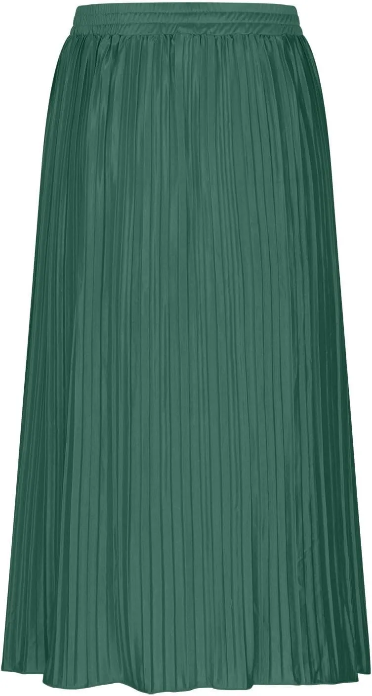 Womens Summer Midi Skirts Elastic Wasited Casual Skirts Button Front Pleated Skirt A-Line Flowy Skrits for Vacation