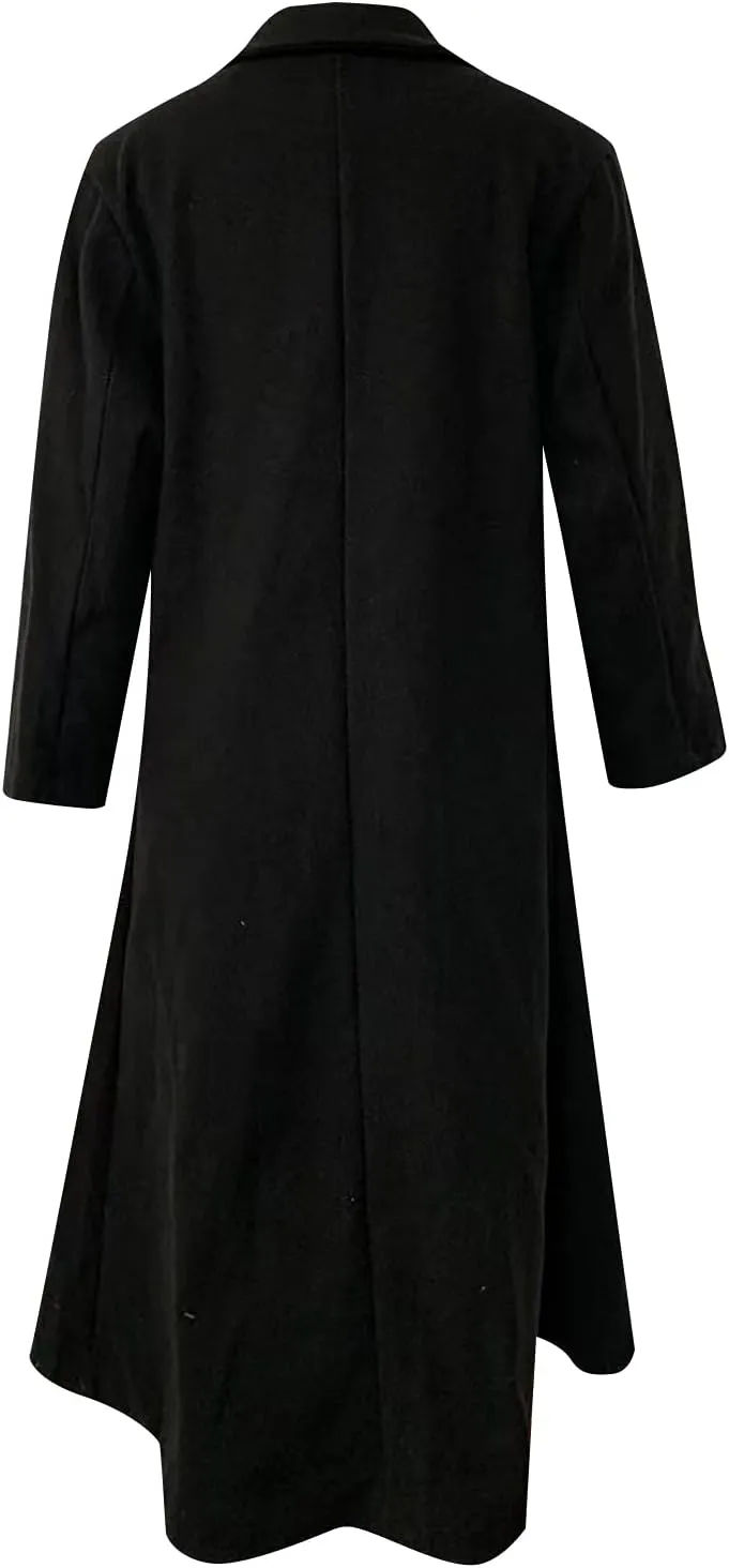 Womens Trench Coat Double Breasted Elegant Pea Coat Solid Color Work Office Casual Wool Blend Jacket with Pockets