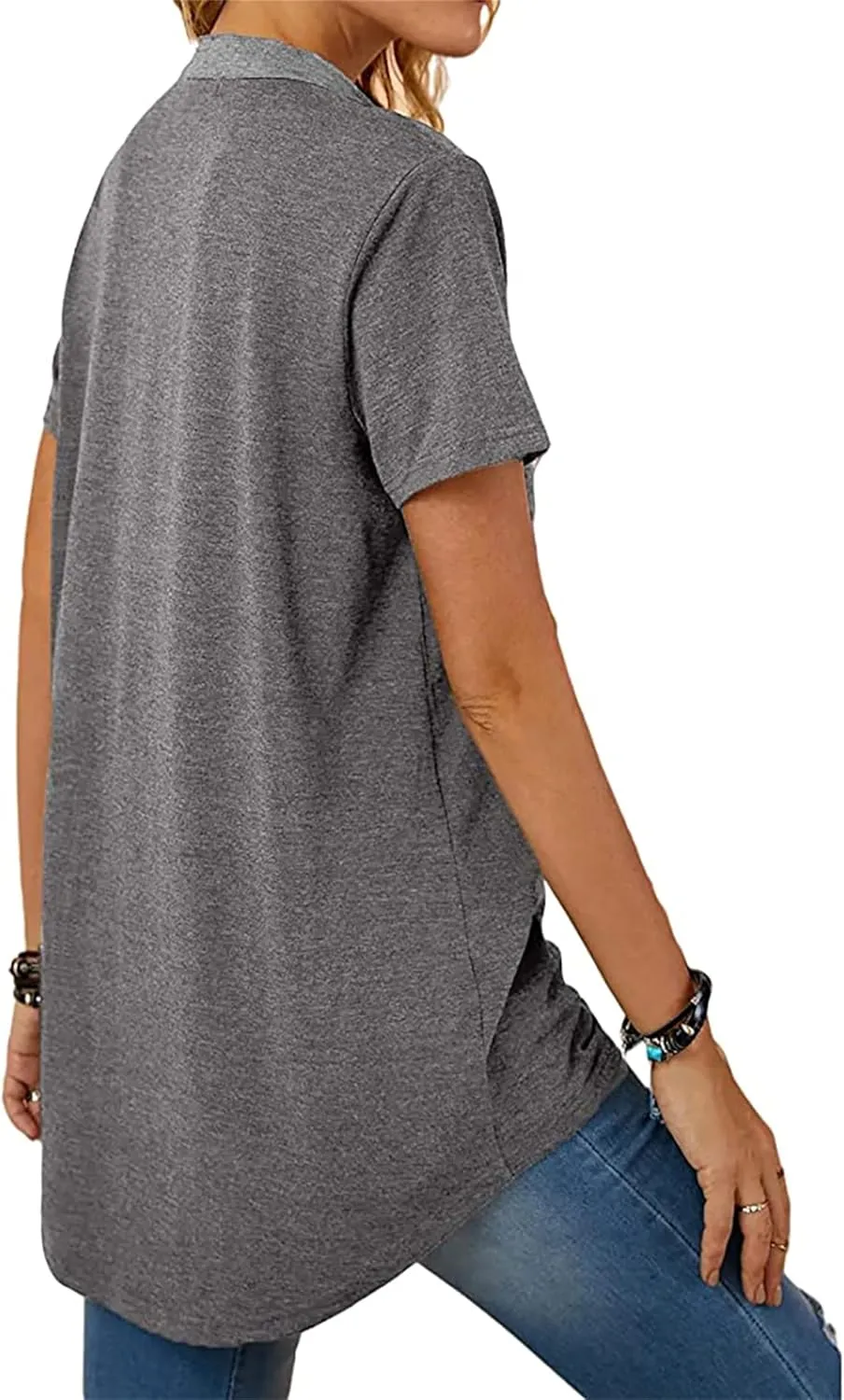 Womens Tshirts Fashion V Neck Buttons Down Tops Short Sleeve Casual Tees Shirts Summer Loose Fit Tops Blouses for Work