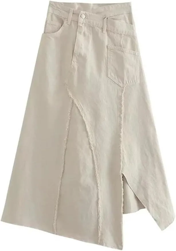 Women's Vintage Asymmetrical Denim Skirt Summer High Waiststreetwear Midi Skirts