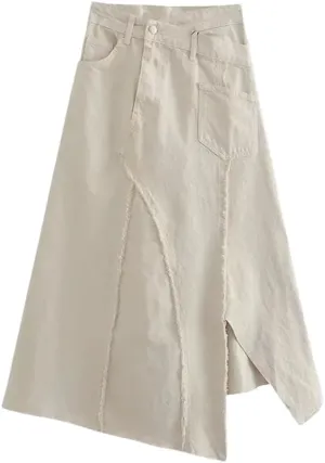 Women's Vintage Asymmetrical Denim Skirt Summer High Waiststreetwear Midi Skirts