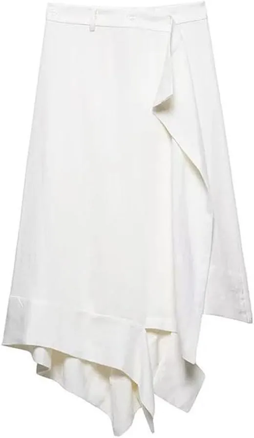 Women's Vintage Pleated Front Zipper Asymmetrical High Waist Midi Skirts