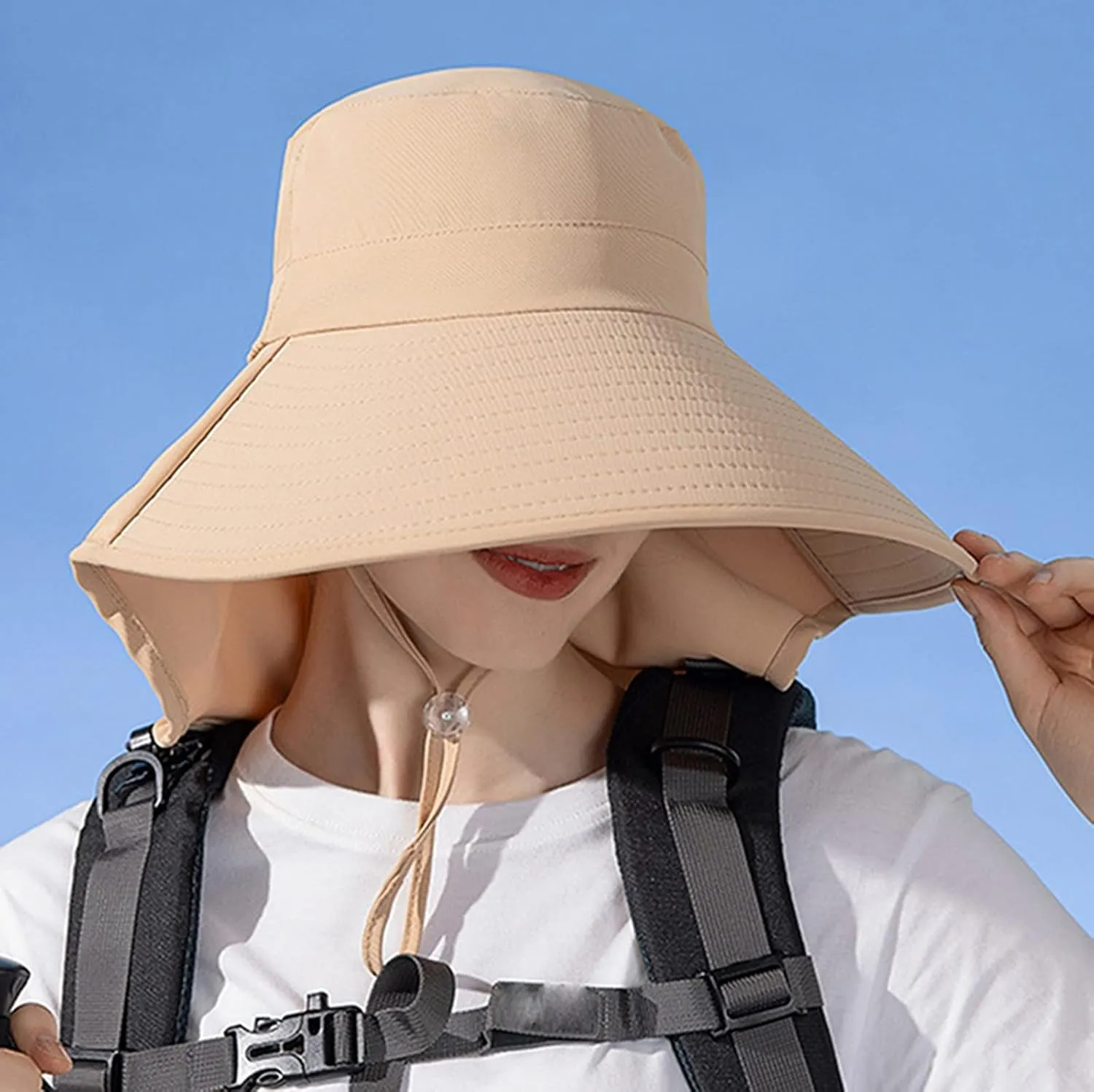 Womens Wide Brim Ponytail Hole Hats Sun Protection Hat UPF 50  Foldable Hiking Caps with Neck Flap Safari Cap with Flaps