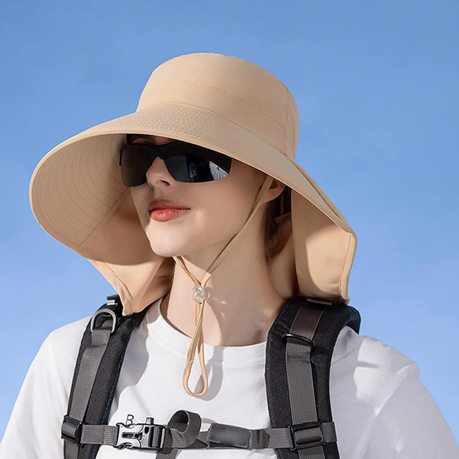 Womens Wide Brim Ponytail Hole Hats Sun Protection Hat UPF 50  Foldable Hiking Caps with Neck Flap Safari Cap with Flaps