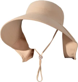 Womens Wide Brim Ponytail Hole Hats Sun Protection Hat UPF 50  Foldable Hiking Caps with Neck Flap Safari Cap with Flaps
