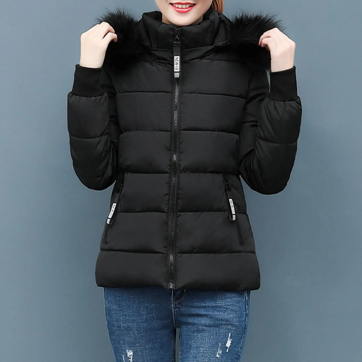 Women's Winter Puffer Coat Hooded Windproof Winter Coat with Recycled Insulation Winter Slim Short Hooded Warm White
