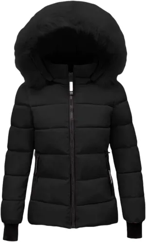 Women's Winter Puffer Coat Hooded Windproof Winter Coat with Recycled Insulation Winter Slim Short Hooded Warm White