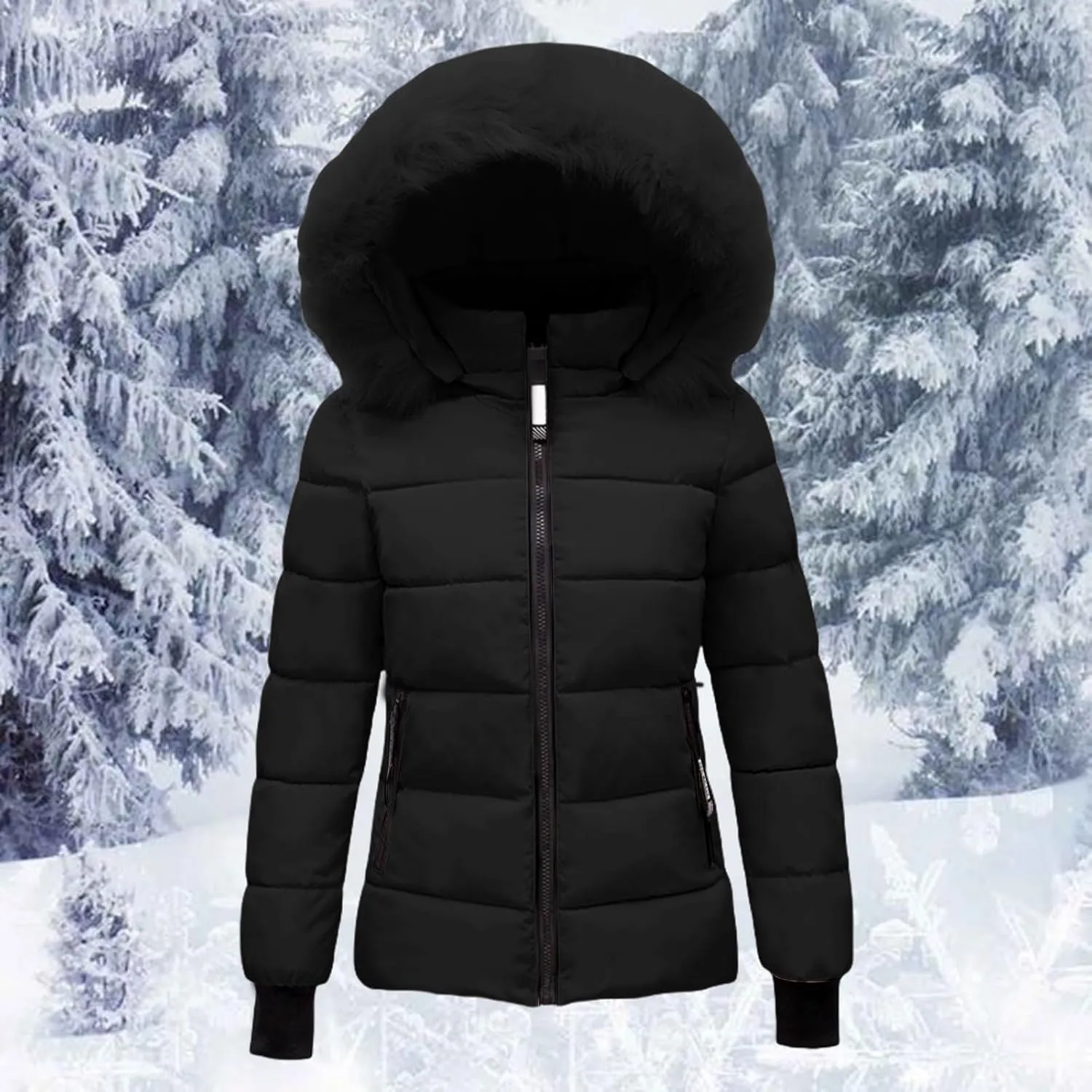 Women's Winter Puffer Coat Hooded Windproof Winter Coat with Recycled Insulation Winter Slim Short Hooded Warm White