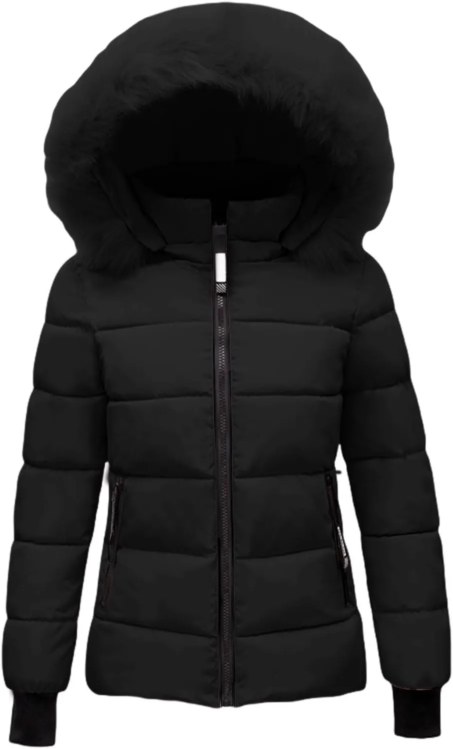 Women's Winter Puffer Coat Hooded Windproof Winter Coat with Recycled Insulation Winter Slim Short Hooded Warm White