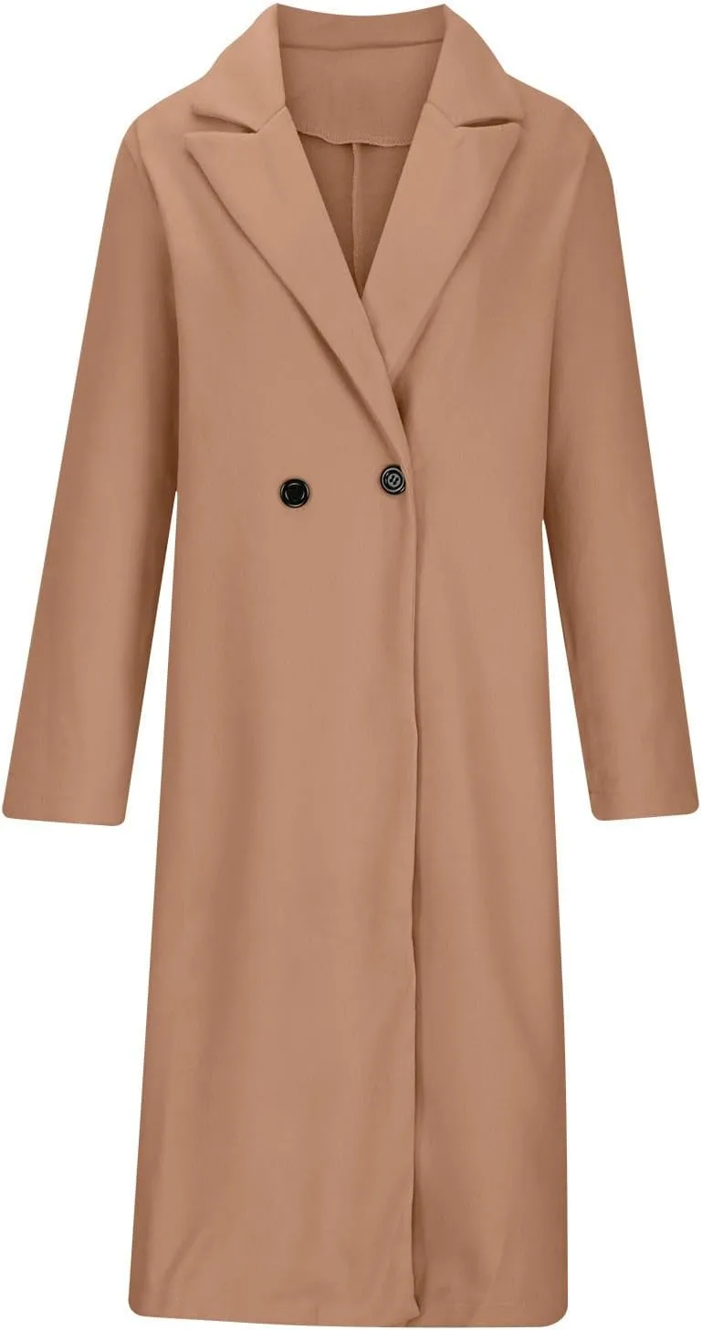 Women's Wool Blend Trench Winter Jackets Mid Long Warm Pea Coats Dressy Casual Open Front Cardigan One Button Overcoat