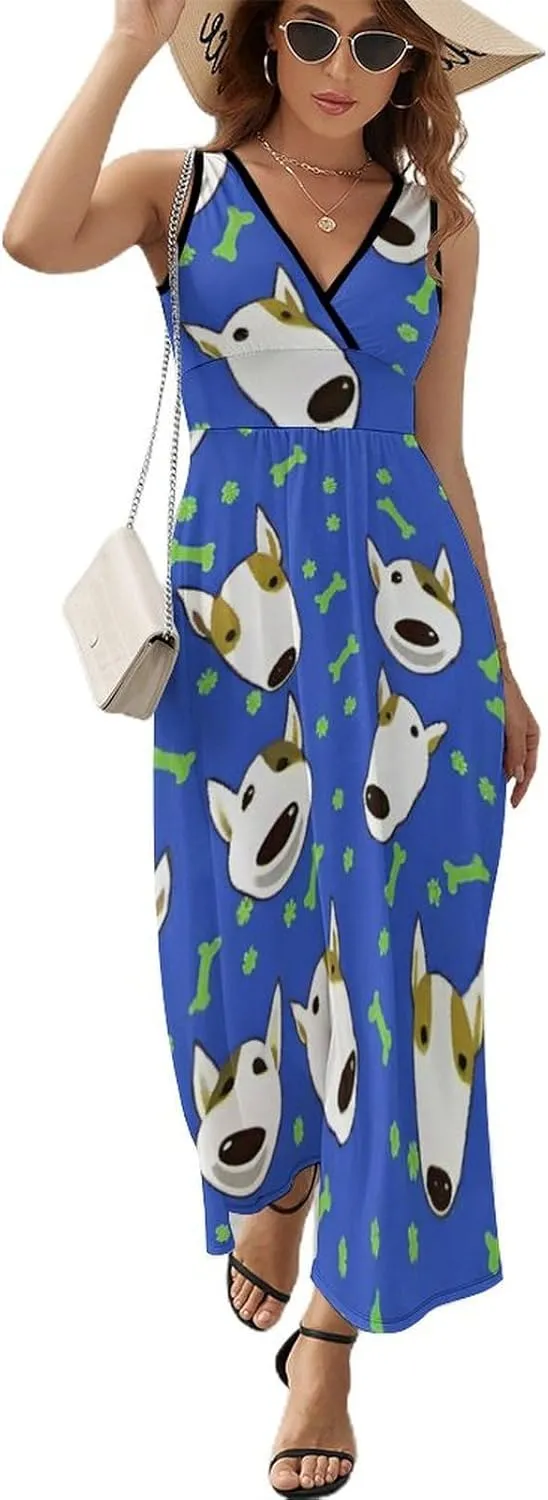 Women's Wrap Sleeveless Flowy Long Dress for Party Beach Date
