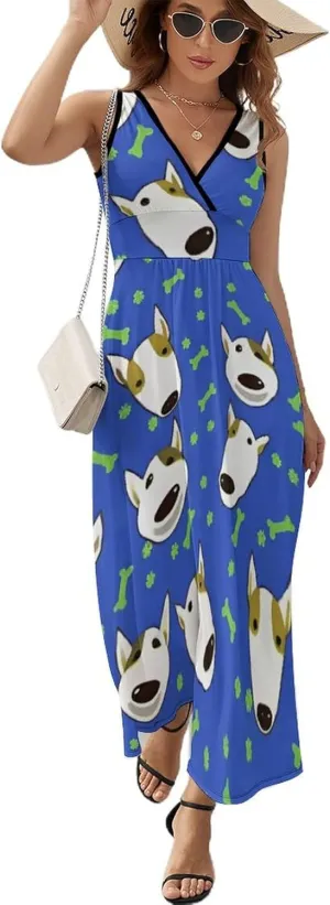 Women's Wrap Sleeveless Flowy Long Dress for Party Beach Date