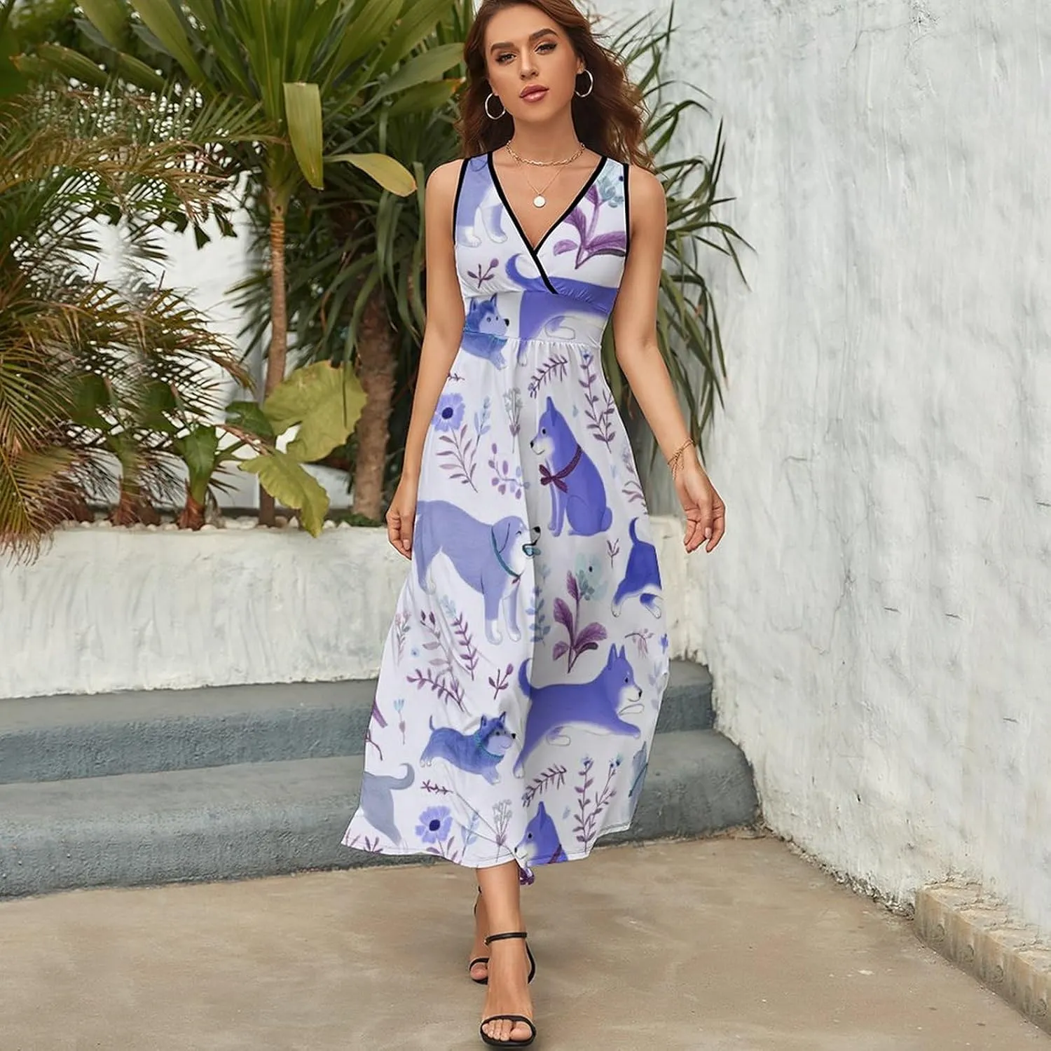 Women's Wrap Sleeveless Flowy Long Dress for Party Beach Date