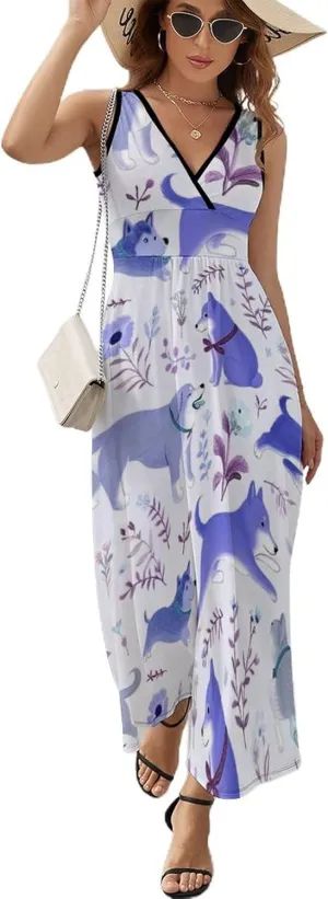 Women's Wrap Sleeveless Flowy Long Dress for Party Beach Date