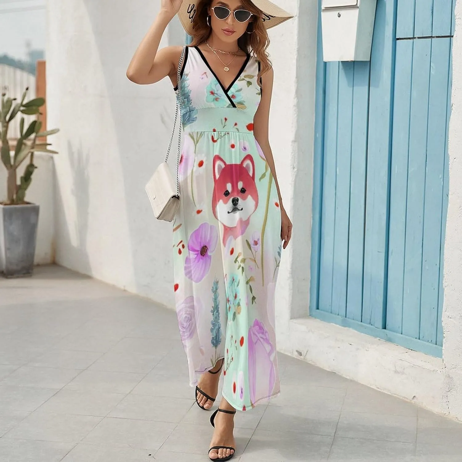 Women's Wrap Sleeveless Flowy Long Dress for Party Beach Date