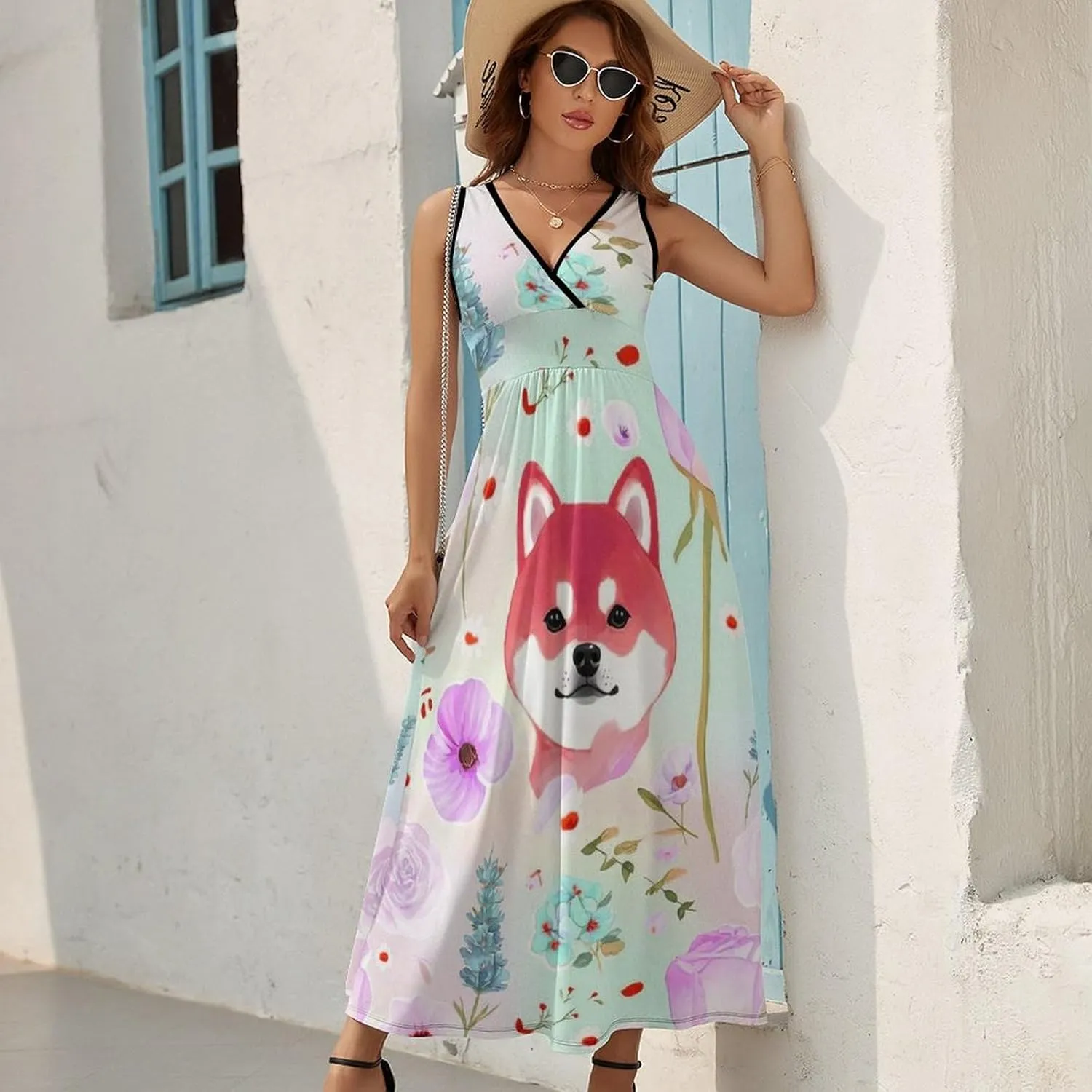 Women's Wrap Sleeveless Flowy Long Dress for Party Beach Date