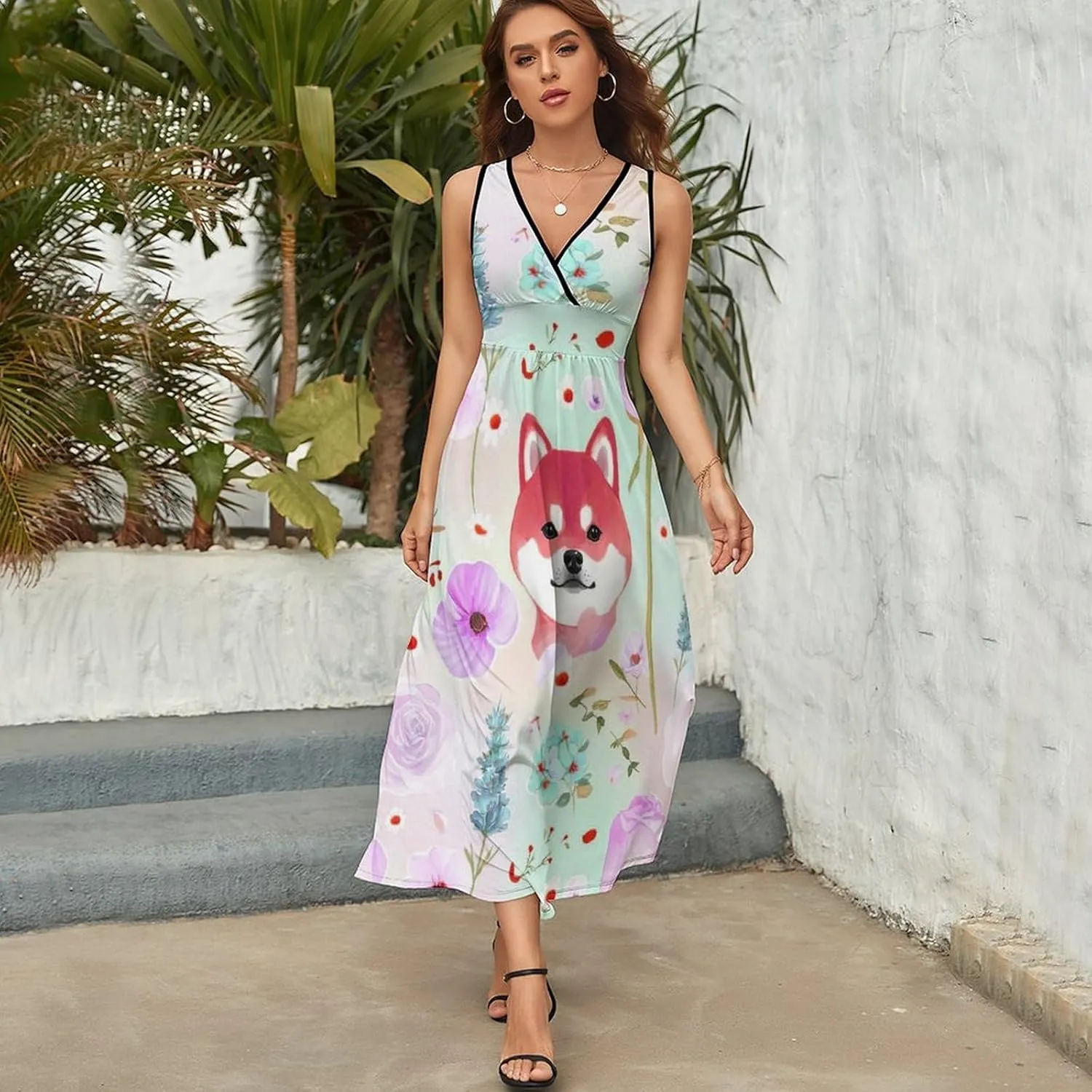 Women's Wrap Sleeveless Flowy Long Dress for Party Beach Date
