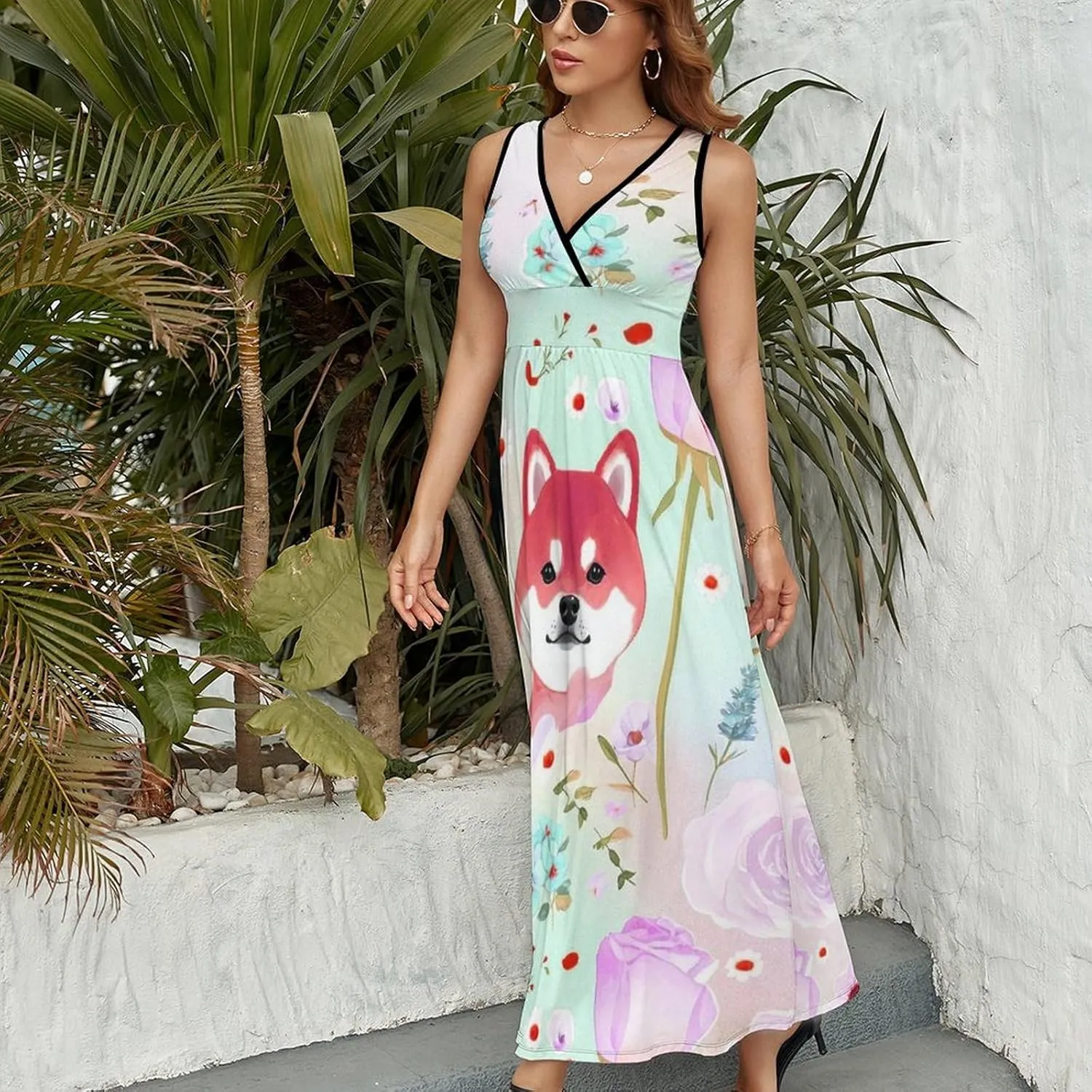 Women's Wrap Sleeveless Flowy Long Dress for Party Beach Date