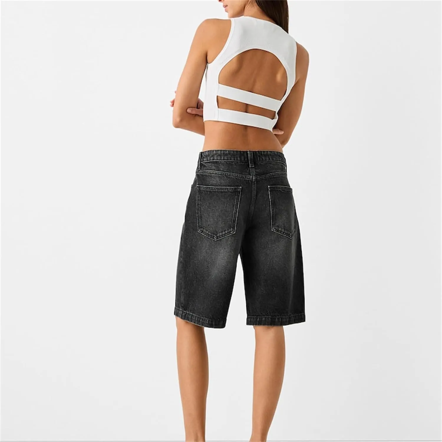 Women's Y2k Carpenter Jean Shorts Casual Loose Fit Wide Leg High Rise Prewashed Denim Jorts Vintage Cow Girl Outfits