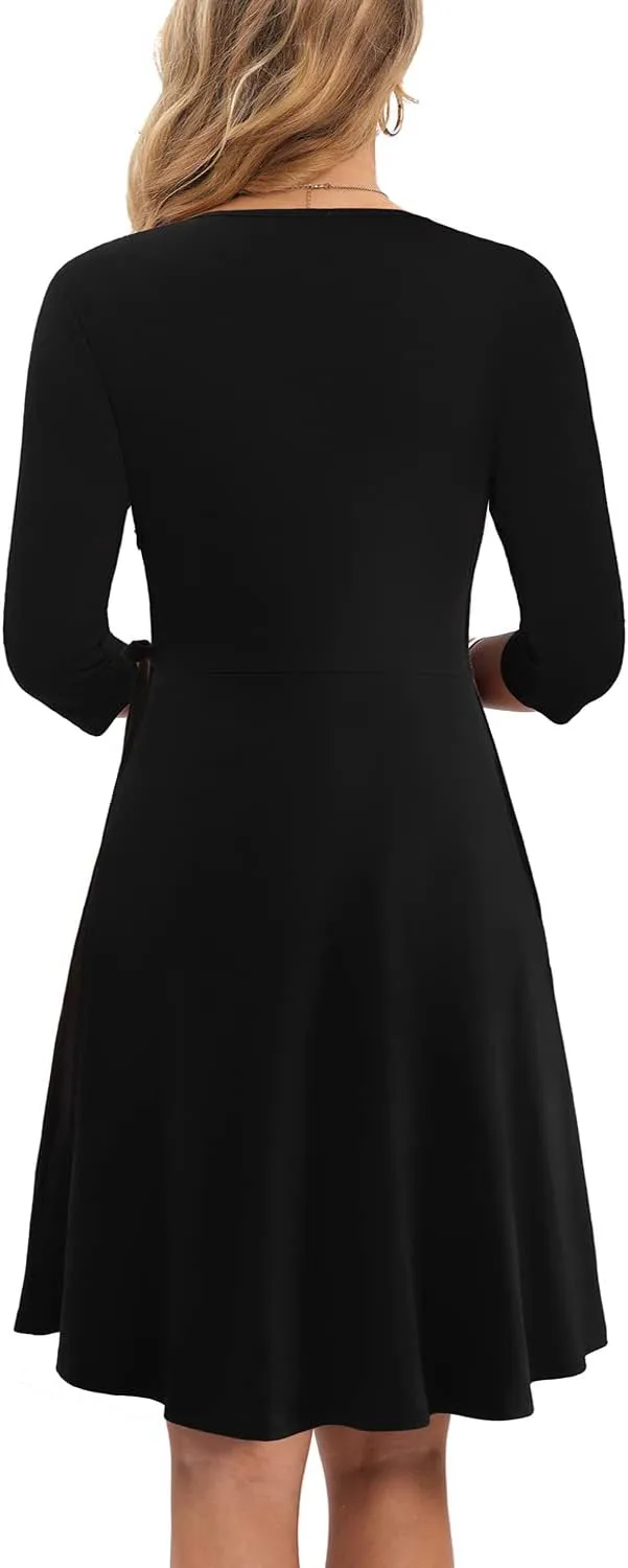 Wrap Dress for Women Casual V Neck Floral Party Swing A-Line Faux Wrap Dresses Midi Length