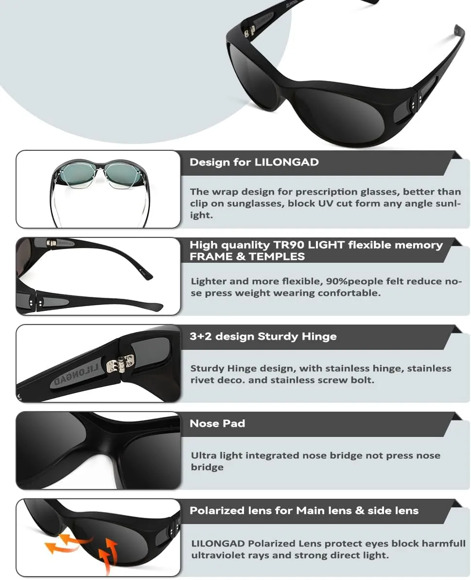 Wraparound Fitover Glasses Polarized Wear Over Sunglasses for Men Women UV400 Protection Sun Glasses Driving SP3844