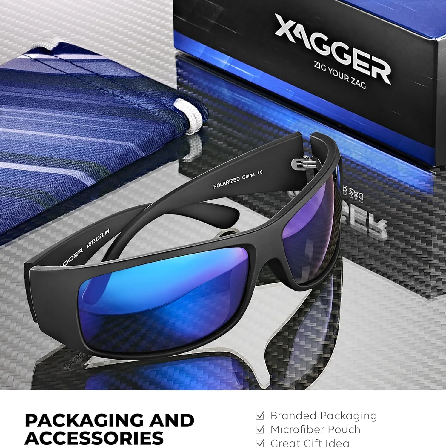 Xagger Sports Polarized Sunglasses for Men Wrap Around TR90 Frame Sun Glasses