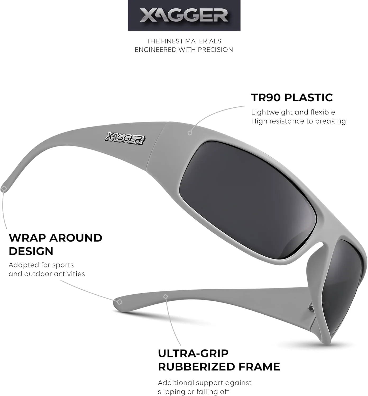 Xagger Sports Polarized Sunglasses for Men Wrap Around TR90 Frame Sun Glasses
