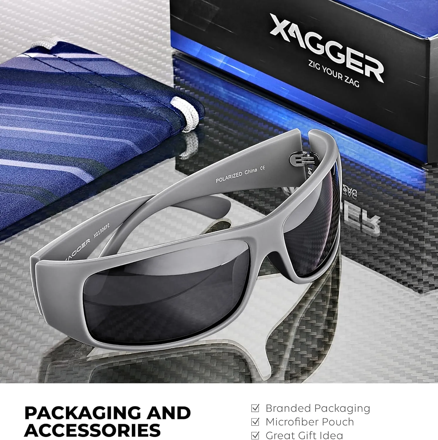 Xagger Sports Polarized Sunglasses for Men Wrap Around TR90 Frame Sun Glasses