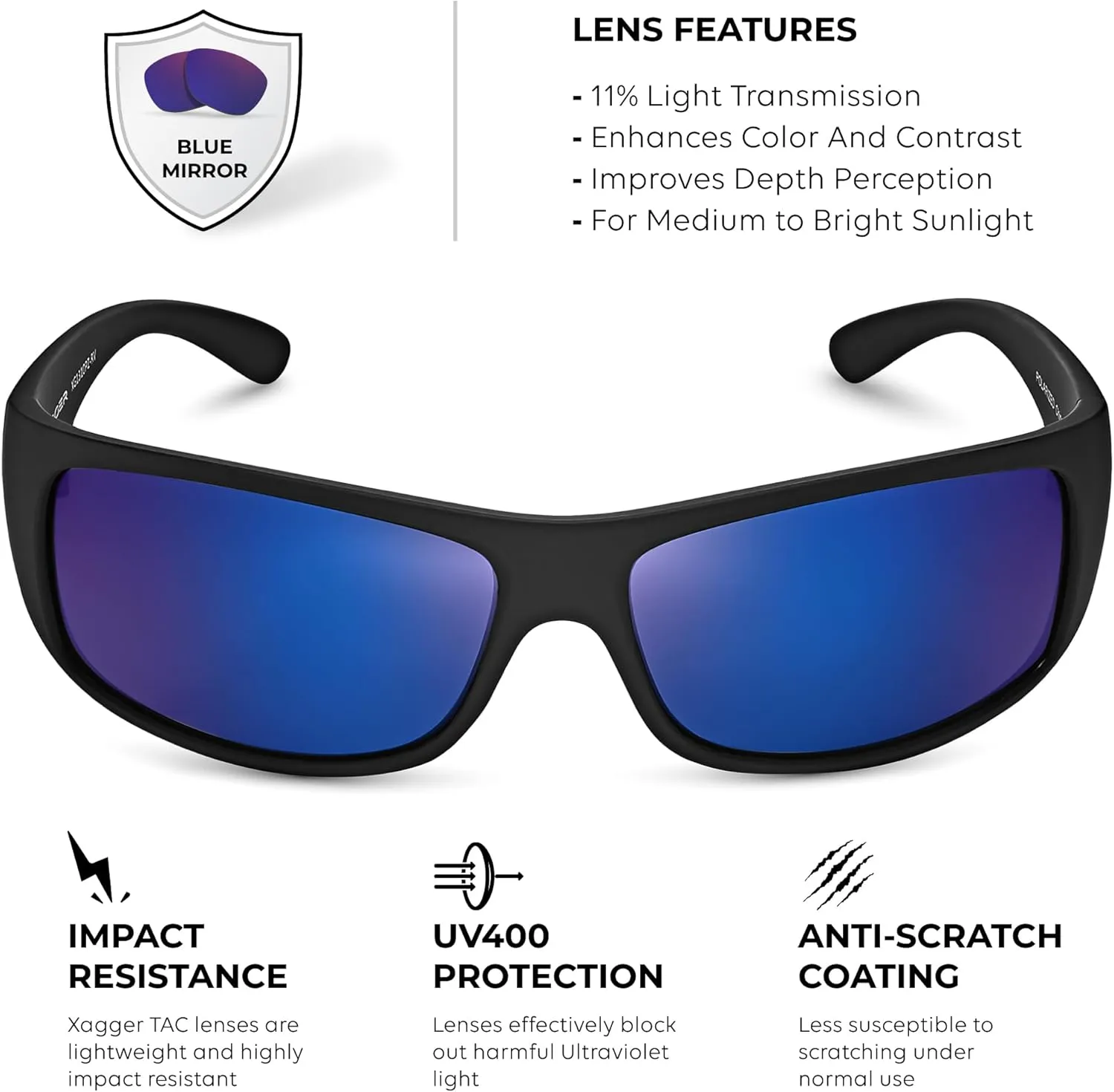 Xagger Sports Polarized Sunglasses for Men Wrap Around TR90 Frame Sun Glasses