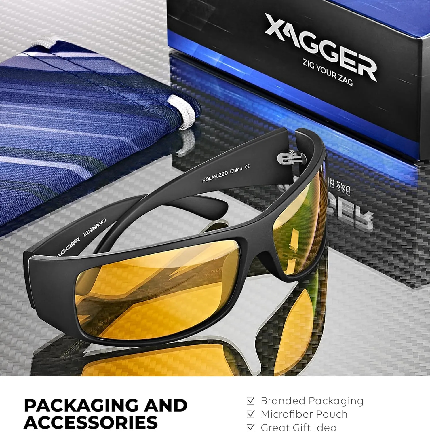 Xagger Sports Polarized Sunglasses for Men Wrap Around TR90 Frame Sun Glasses