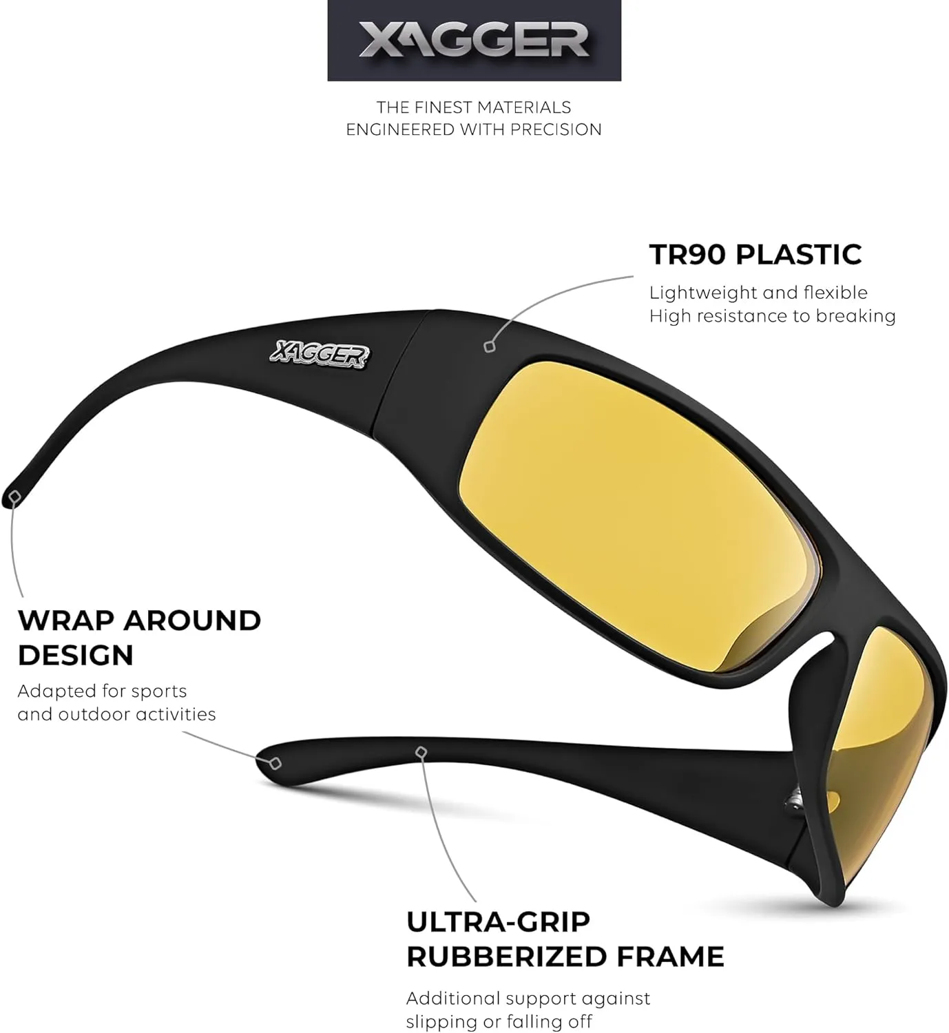 Xagger Sports Polarized Sunglasses for Men Wrap Around TR90 Frame Sun Glasses