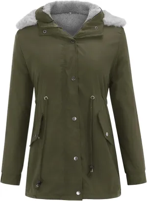 XUETON Women's Casual Zip Up Anork Jackets Fleece Lined Parka Winter Coat Faux Hooded Thicken Warm Utility Anorak Safari Coat