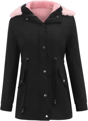 XUETON Women's Casual Zip Up Anork Jackets Fleece Lined Parka Winter Coat Faux Hooded Thicken Warm Utility Anorak Safari Coat