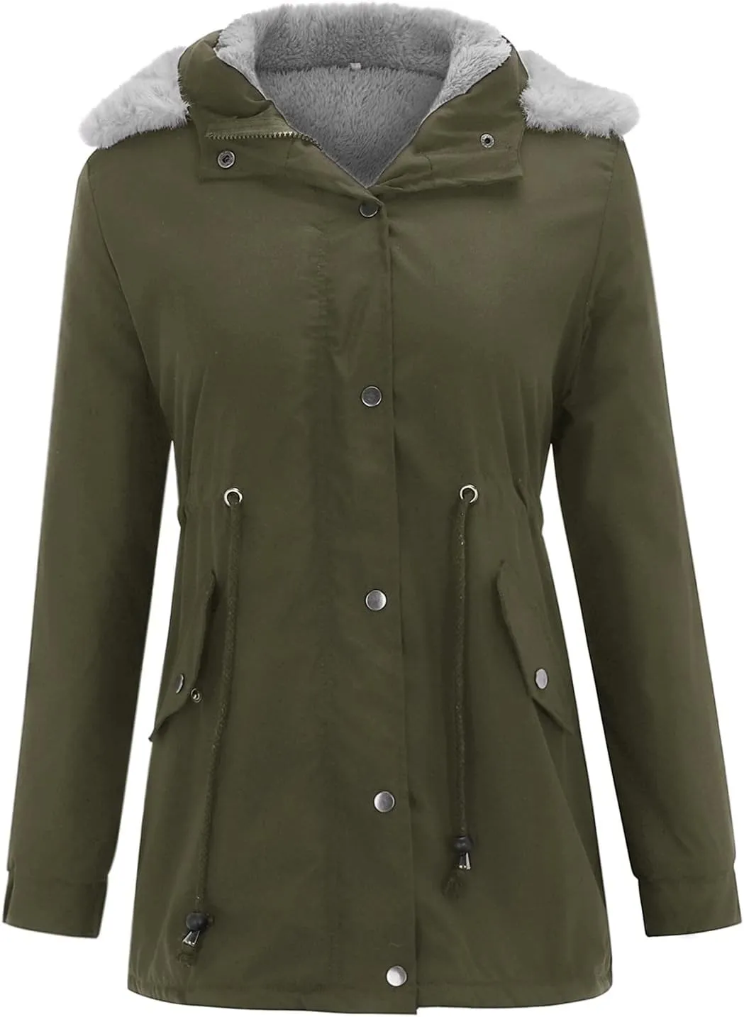 XUETON Women's Casual Zip Up Anork Jackets Fleece Lined Parka Winter Coat Faux Hooded Thicken Warm Utility Anorak Safari Coat