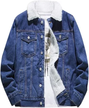 Ymosrh Men's Jackets Fashion Winter Denim Jacket Thick Fleece Lined Trucker Jackets Casual Jean Coat Outwear Jacket, S-6XL