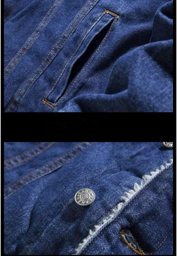 Ymosrh Men's Jackets Fashion Winter Denim Jacket Thick Fleece Lined Trucker Jackets Casual Jean Coat Outwear Jacket, S-6XL