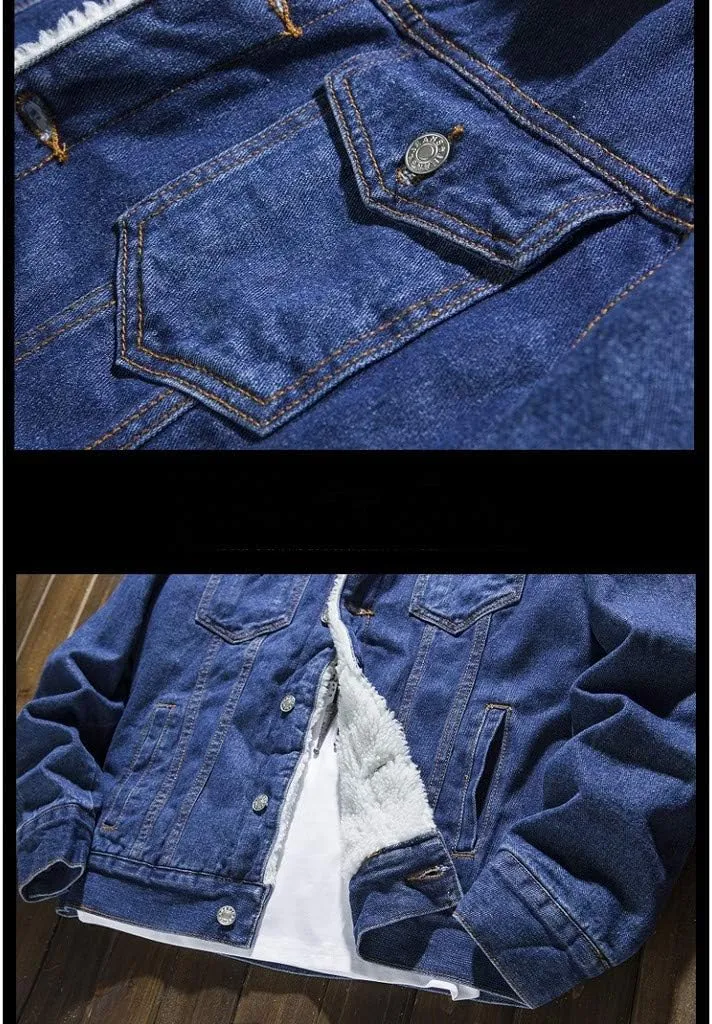 Ymosrh Men's Jackets Fashion Winter Denim Jacket Thick Fleece Lined Trucker Jackets Casual Jean Coat Outwear Jacket, S-6XL