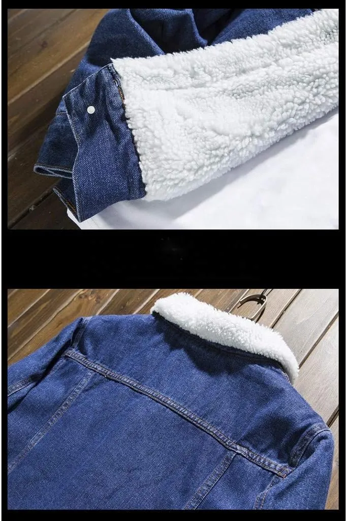 Ymosrh Men's Jackets Fashion Winter Denim Jacket Thick Fleece Lined Trucker Jackets Casual Jean Coat Outwear Jacket, S-6XL