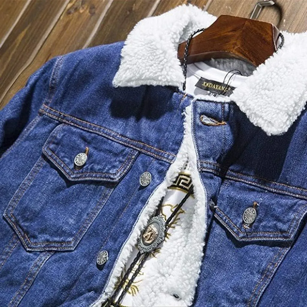 Ymosrh Men's Jackets Fashion Winter Denim Jacket Thick Fleece Lined Trucker Jackets Casual Jean Coat Outwear Jacket, S-6XL