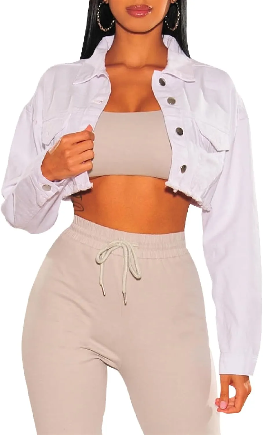 YouSexy Cropped Denim Jackets for Women Long Sleeve Destroyed Wash Jean Jackets