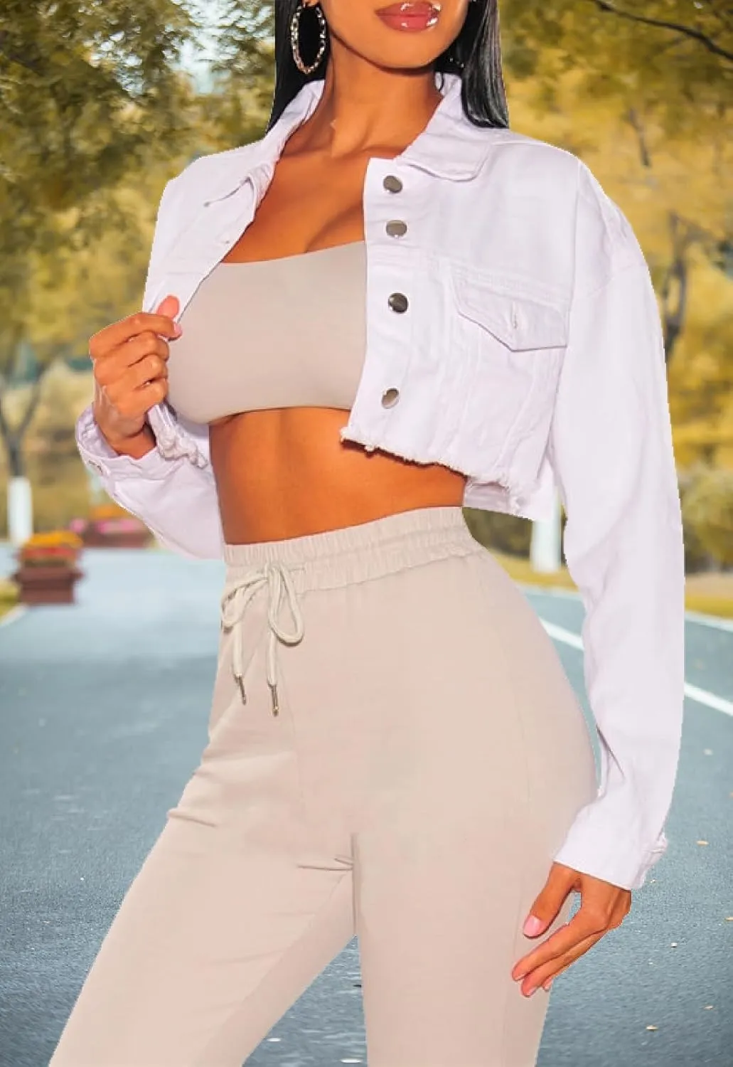 YouSexy Cropped Denim Jackets for Women Long Sleeve Destroyed Wash Jean Jackets